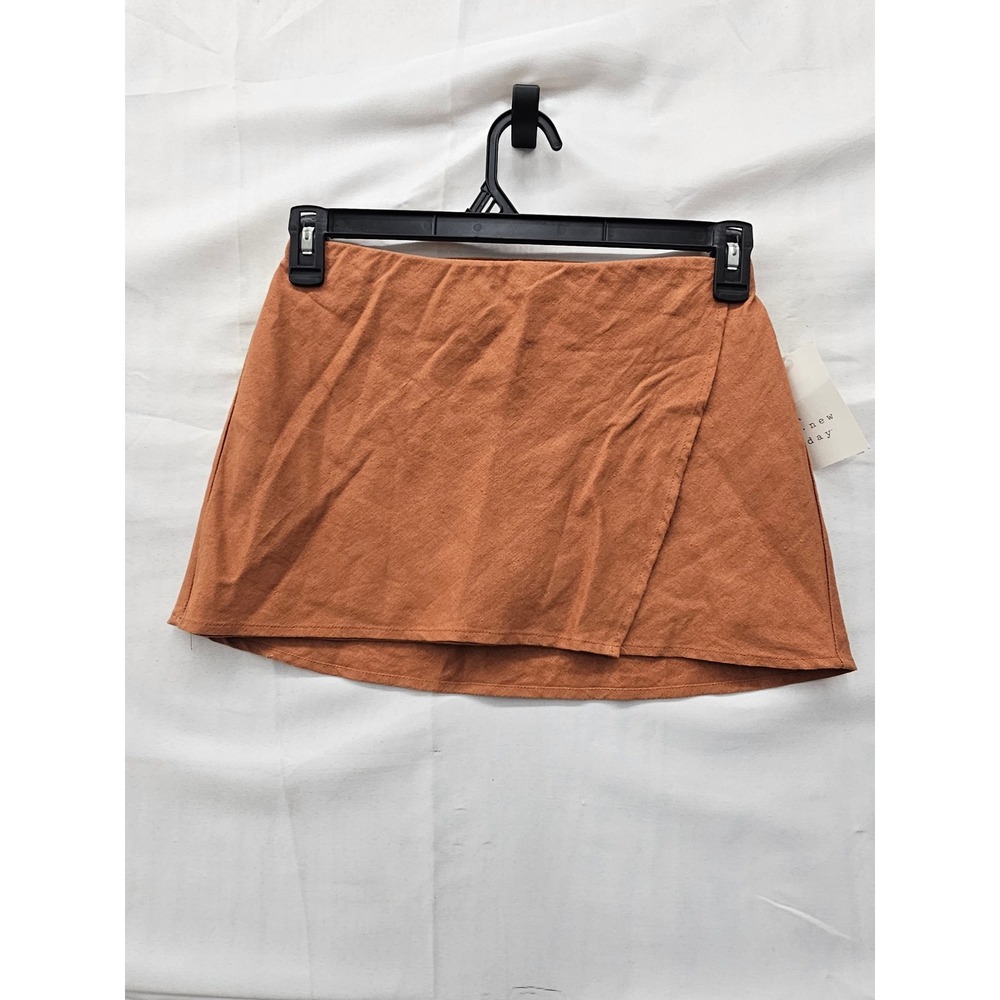 A New Day Womens Lined A-Line Mini Wrap Skort Orange Linen Blend Casual Size XS